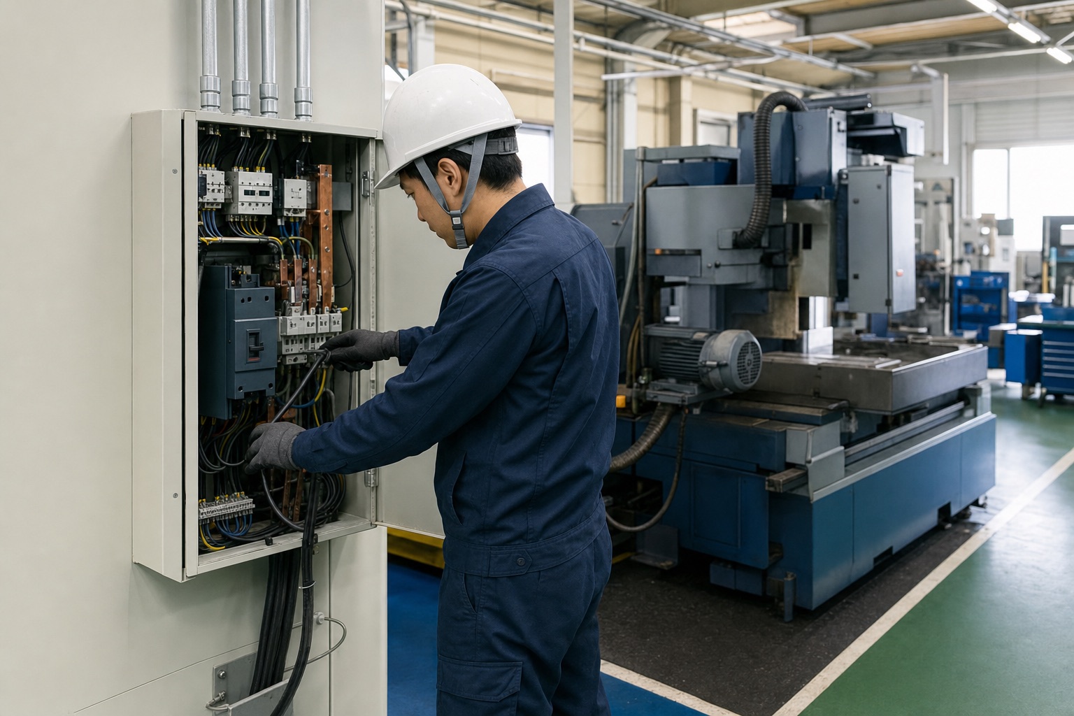 小規模工場の動力設備を確認するイメージ